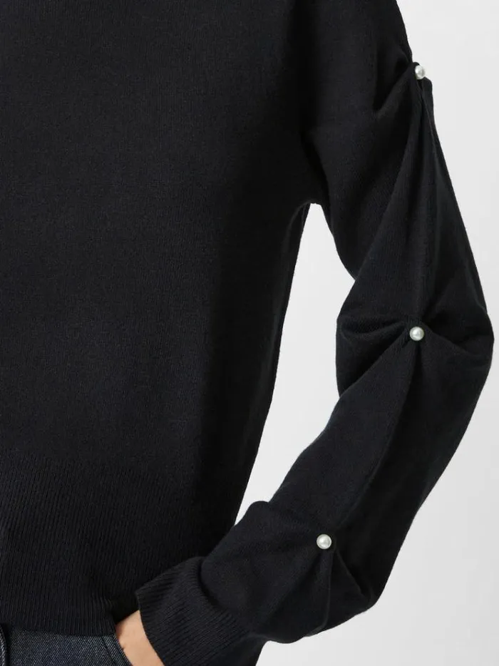 French Connection Jumpers and Cardigans Babysoft Faux Pearl Sleeve Crew Neck Jumper Blackout 8211 Woman
