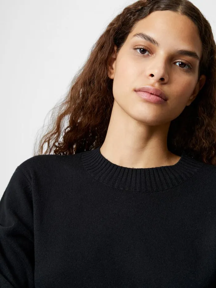 French Connection Jumpers and Cardigans Babysoft Faux Pearl Sleeve Crew Neck Jumper Blackout 8211 Woman
