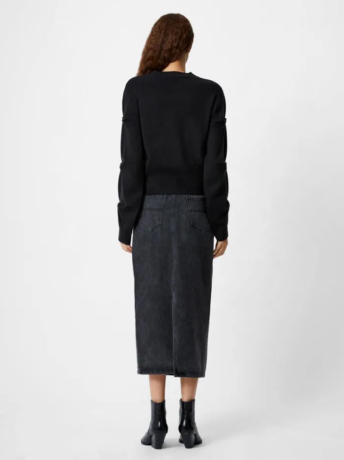 French Connection Jumpers and Cardigans Babysoft Faux Pearl Sleeve Crew Neck Jumper Blackout 8211 Woman