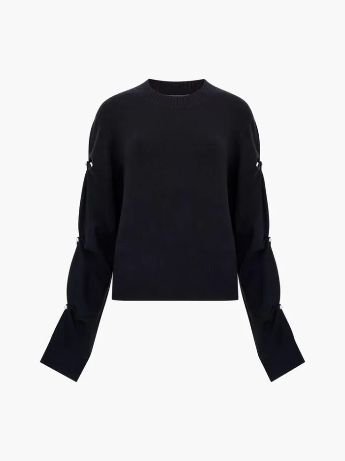 French Connection Jumpers and Cardigans Babysoft Faux Pearl Sleeve Crew Neck Jumper Blackout 8211 Woman