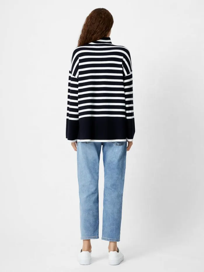 French Connection Jumpers and Cardigans Babysoft High Neck Striped Side Split Jumper Midnightwinter Wht 8211 Woman