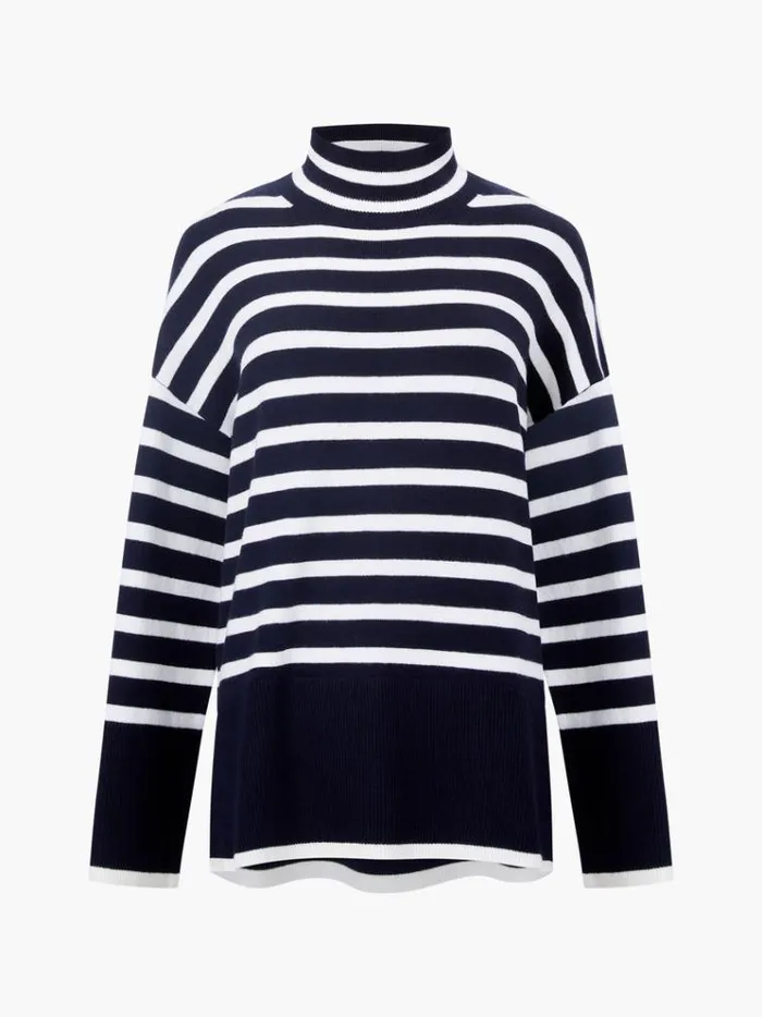 French Connection Jumpers and Cardigans Babysoft High Neck Striped Side Split Jumper Midnightwinter Wht 8211 Woman