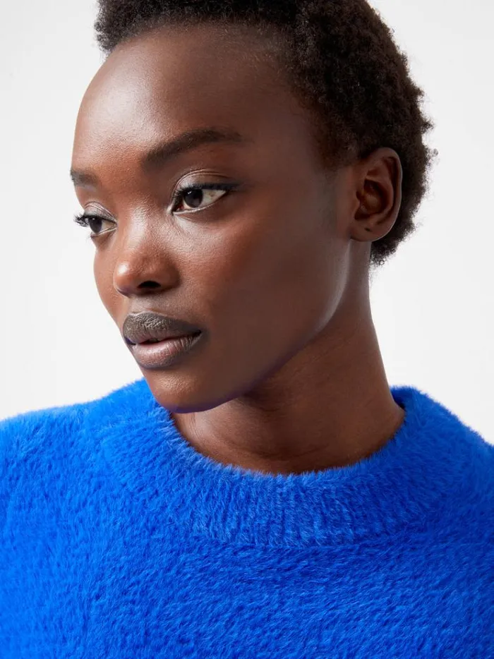 French Connection Jumpers and Cardigans Jacelin Fluffy Crew Neck Jumper Chroma Blue 8211 Woman