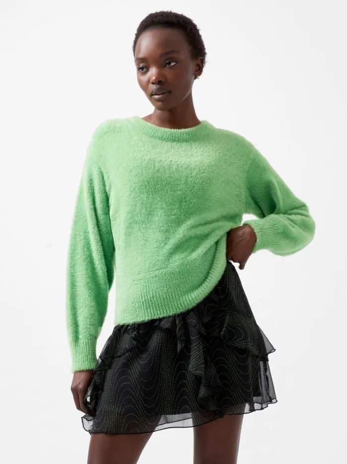 French Connection Jumpers and Cardigans Jacelin Fluffy Crew Neck Jumper Vivid Green 8211 Woman