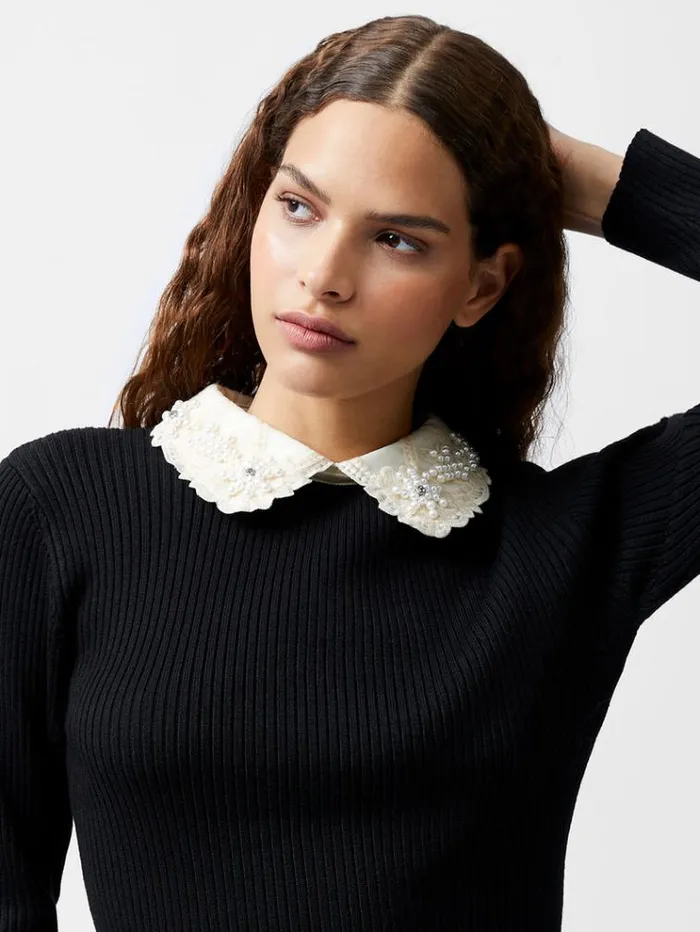 French Connection Jumpers and Cardigans Krista Embellished Knit Top Blackwhite 8211 Woman French Connection Jumpers and Cardigans Krista Embellished Knit Top Blackwhite 8211 Woman