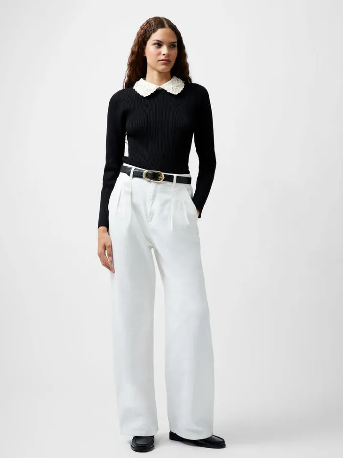 French Connection Jumpers and Cardigans Krista Embellished Knit Top Blackwhite 8211 Woman