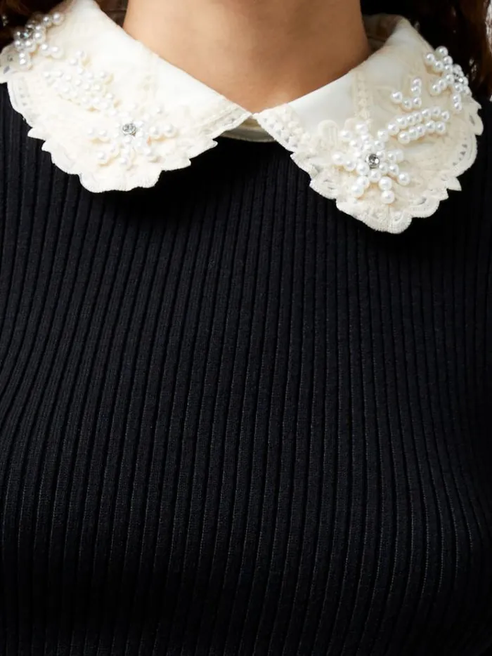 French Connection Jumpers and Cardigans Krista Embellished Knit Top Blackwhite 8211 Woman