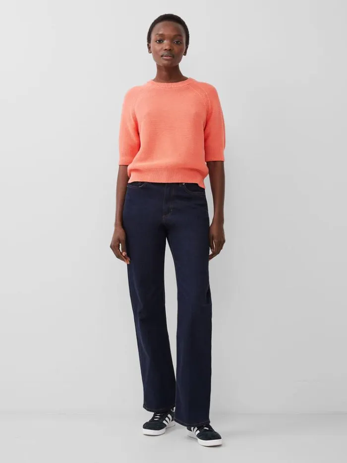 French Connection Jumpers and Cardigans Lily Mozart Short Sleeve Jumper Coral 8211 Woman