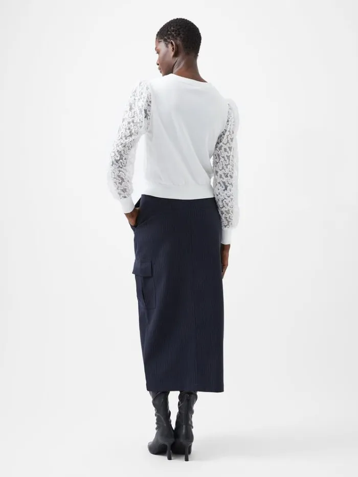 French Connection Jumpers and Cardigans Luvy Embroidered Mesh Sleeve Jumper Winter White 8211 Woman