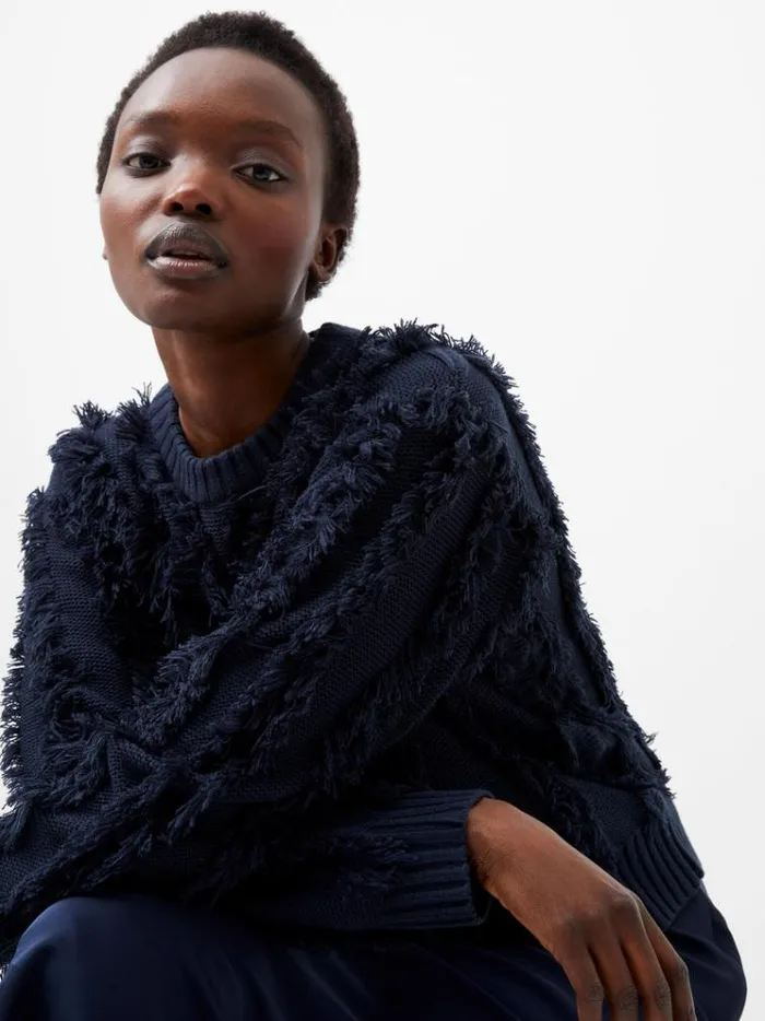 French Connection Jumpers and Cardigans Malika Fringed Jumper Marine 8211 Woman French Connection Jumpers and Cardigans Malika Fringed Jumper Marine 8211 Woman