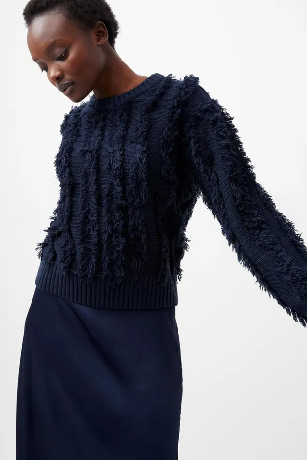 French Connection Jumpers and Cardigans Malika Fringed Jumper Marine 8211 Woman