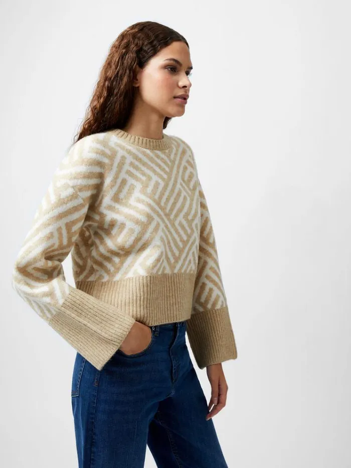French Connection Jumpers and Cardigans Martina Graphic Cropped Jumper Incenseclassic Crm 8211 Woman