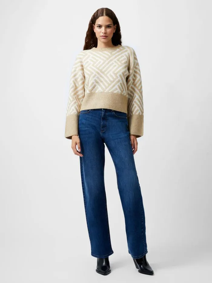French Connection Jumpers and Cardigans Martina Graphic Cropped Jumper Incenseclassic Crm 8211 Woman