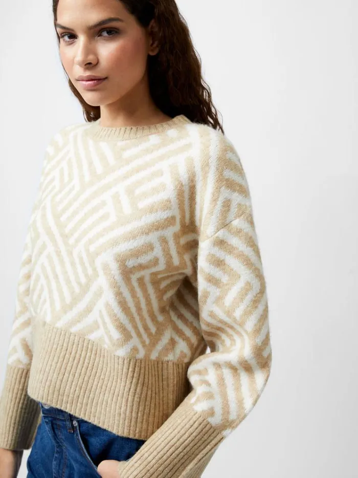 French Connection Jumpers and Cardigans Martina Graphic Cropped Jumper Incenseclassic Crm 8211 Woman