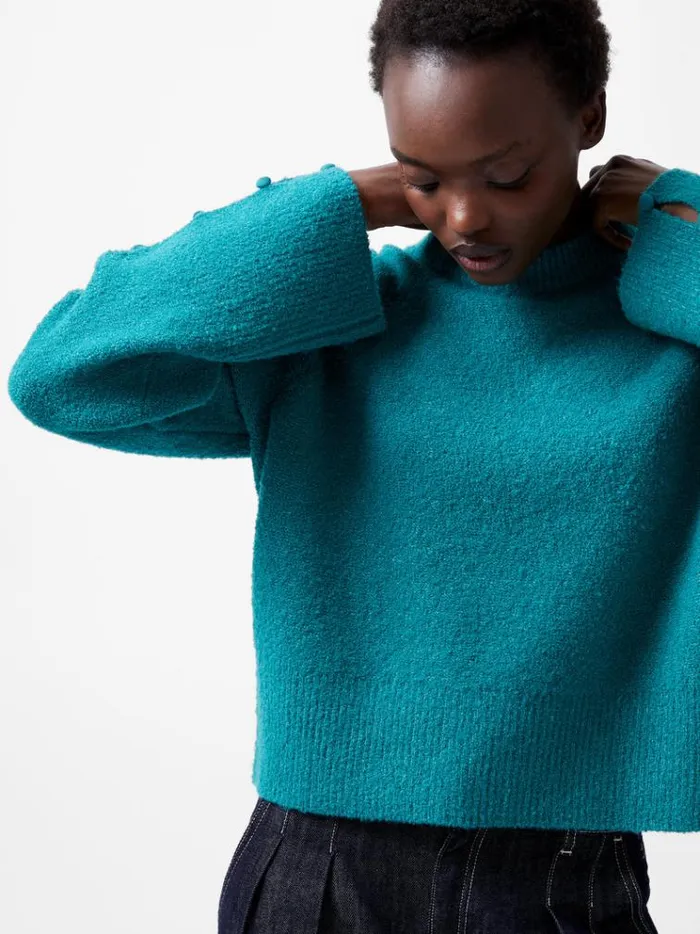 French Connection Jumpers and Cardigans Melissa Boucle Button Detail Sleeve Jumper Dark Teal 8211 Woman