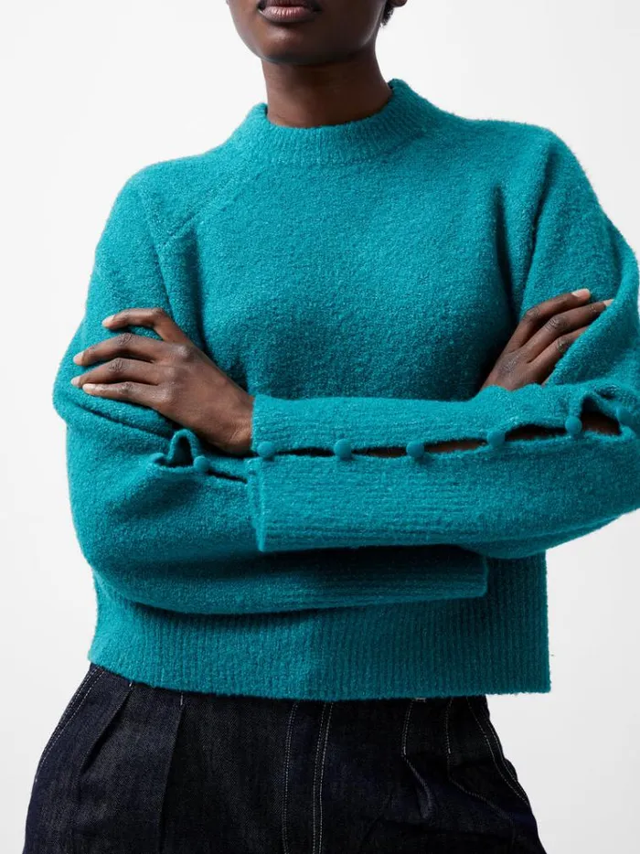 French Connection Jumpers and Cardigans Melissa Boucle Button Detail Sleeve Jumper Dark Teal 8211 Woman