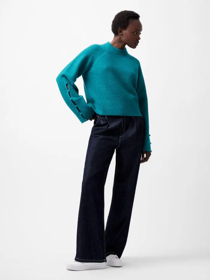 French Connection Jumpers and Cardigans Melissa Boucle Button Detail Sleeve Jumper Dark Teal 8211 Woman