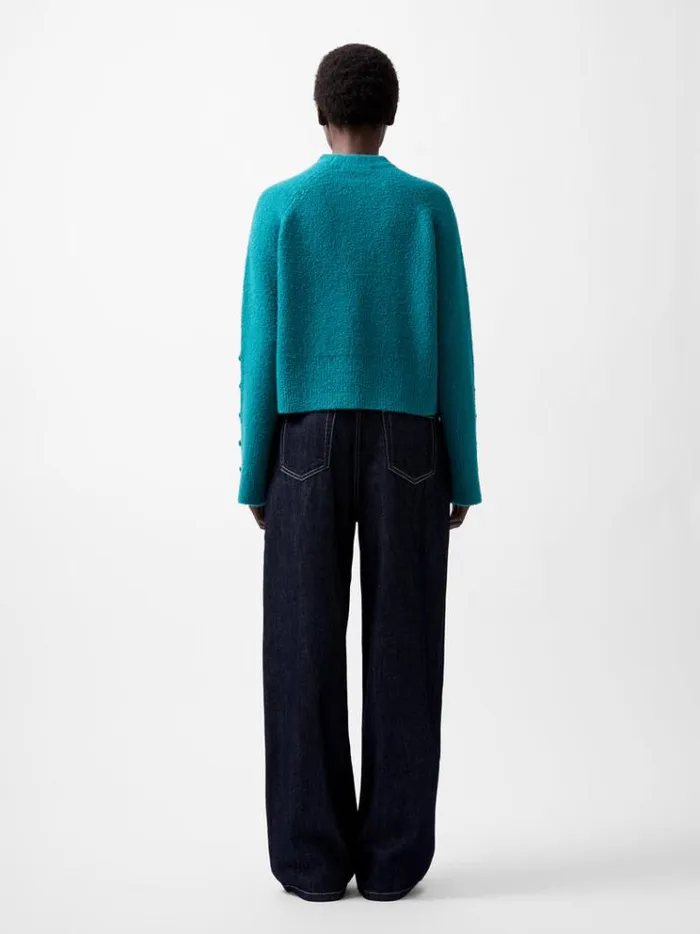 French Connection Jumpers and Cardigans Melissa Boucle Button Detail Sleeve Jumper Dark Teal 8211 Woman