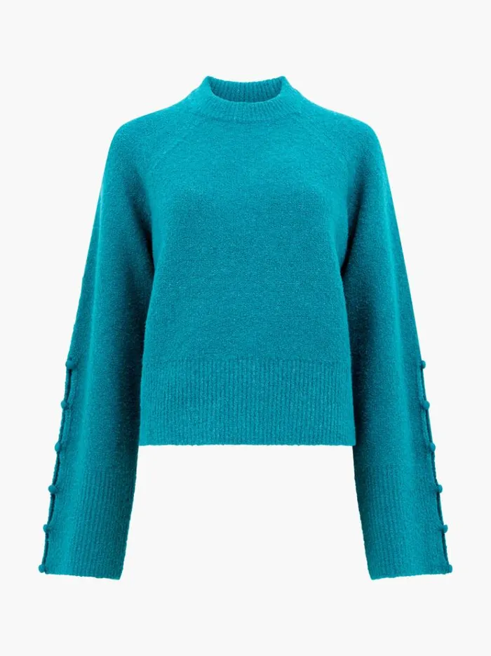French Connection Jumpers and Cardigans Melissa Boucle Button Detail Sleeve Jumper Dark Teal 8211 Woman