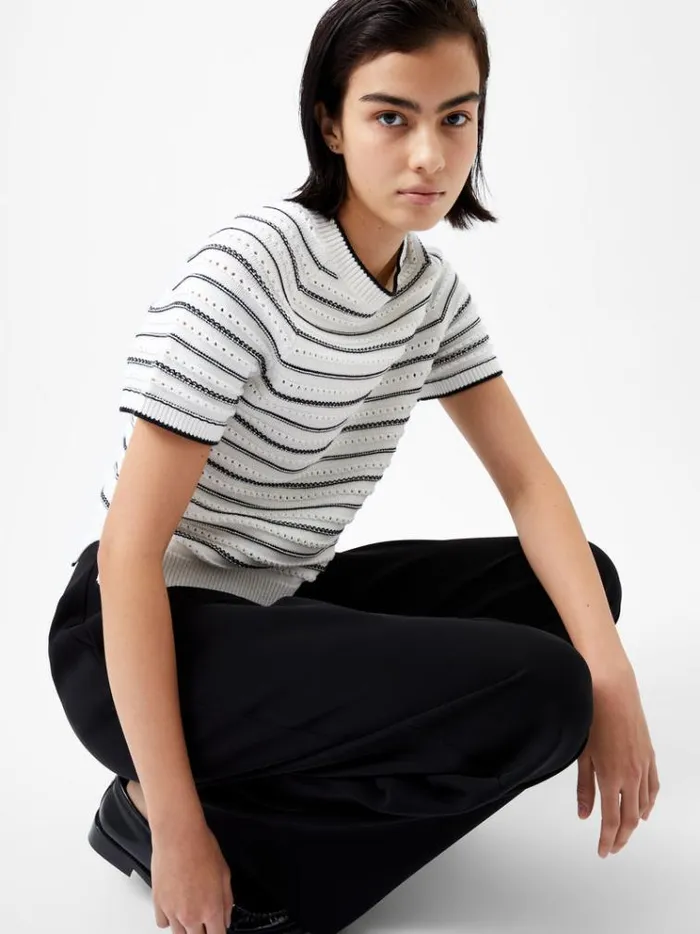 French Connection Jumpers and Cardigans Oskie Short Sleeve Jumper Winter Whitemoonles 8211 Woman