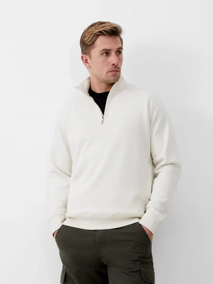 French Connection Knitwear Fleeceback Funnel Neck Half Zip Sweatshirt Ecru 8211 Man