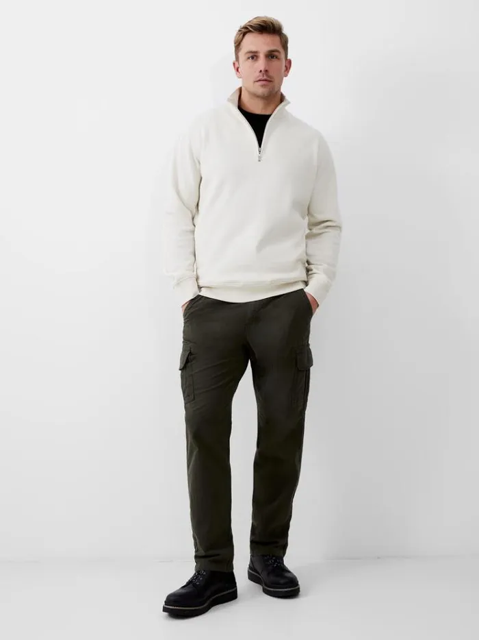 French Connection Knitwear Fleeceback Funnel Neck Half Zip Sweatshirt Ecru 8211 Man