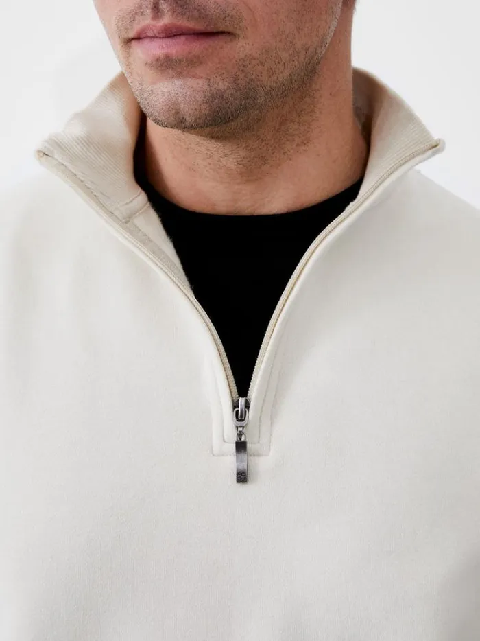 French Connection Knitwear Fleeceback Funnel Neck Half Zip Sweatshirt Ecru 8211 Man