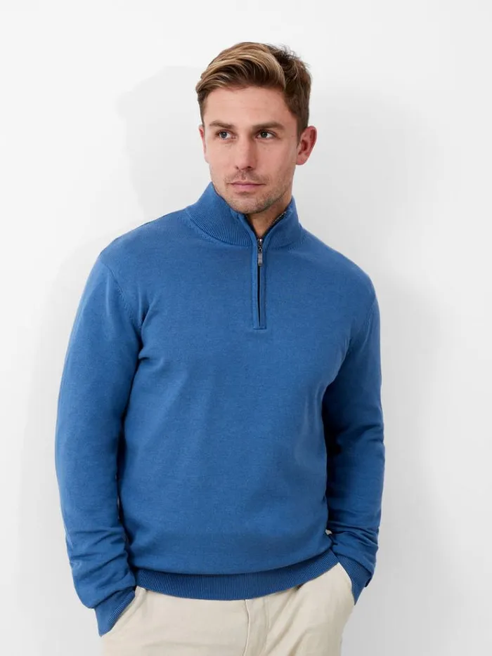 French Connection Knitwear Half Zip Funnel Neck Jumper Steel Blue 8211 Man