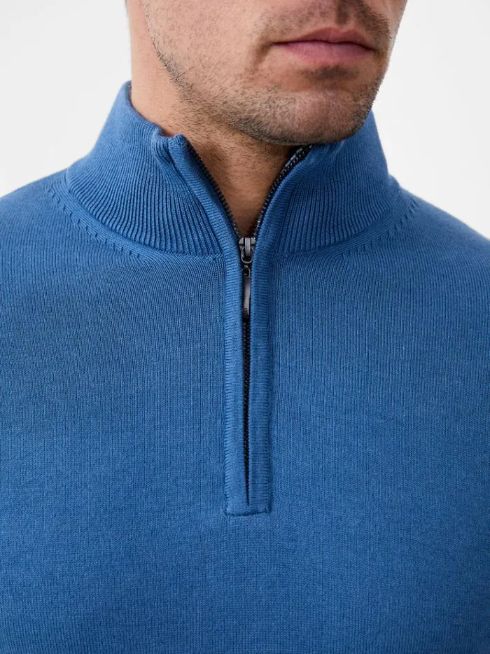 French Connection Knitwear Half Zip Funnel Neck Jumper Steel Blue 8211 Man