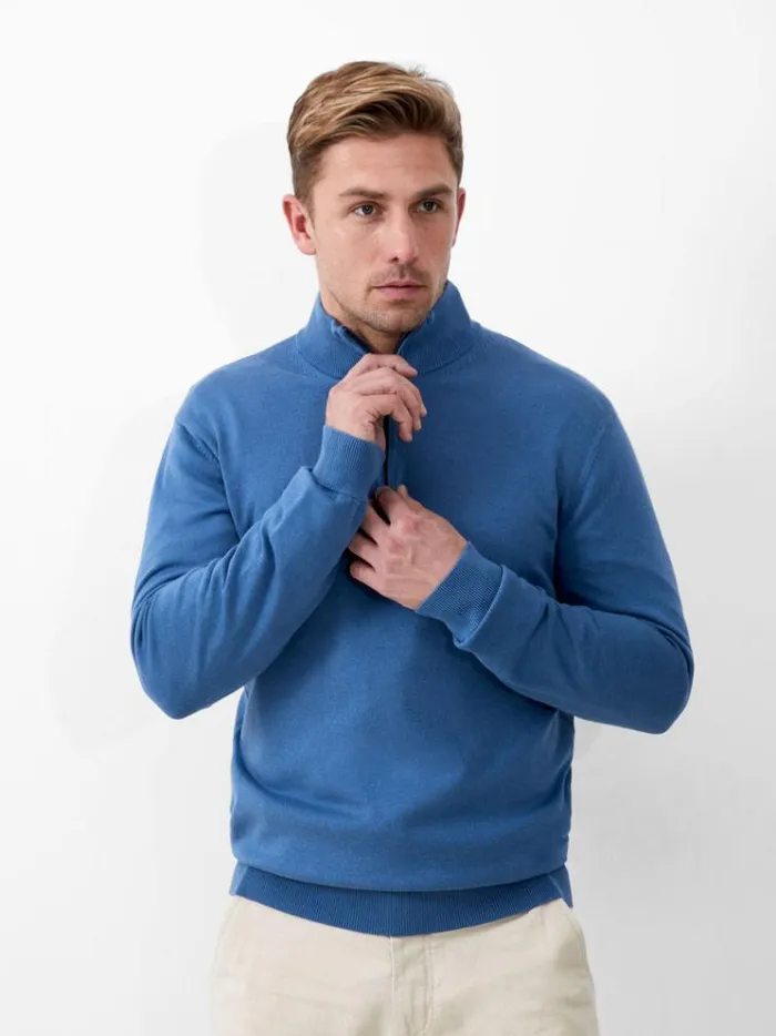 French Connection Knitwear Half Zip Funnel Neck Jumper Steel Blue 8211 Man