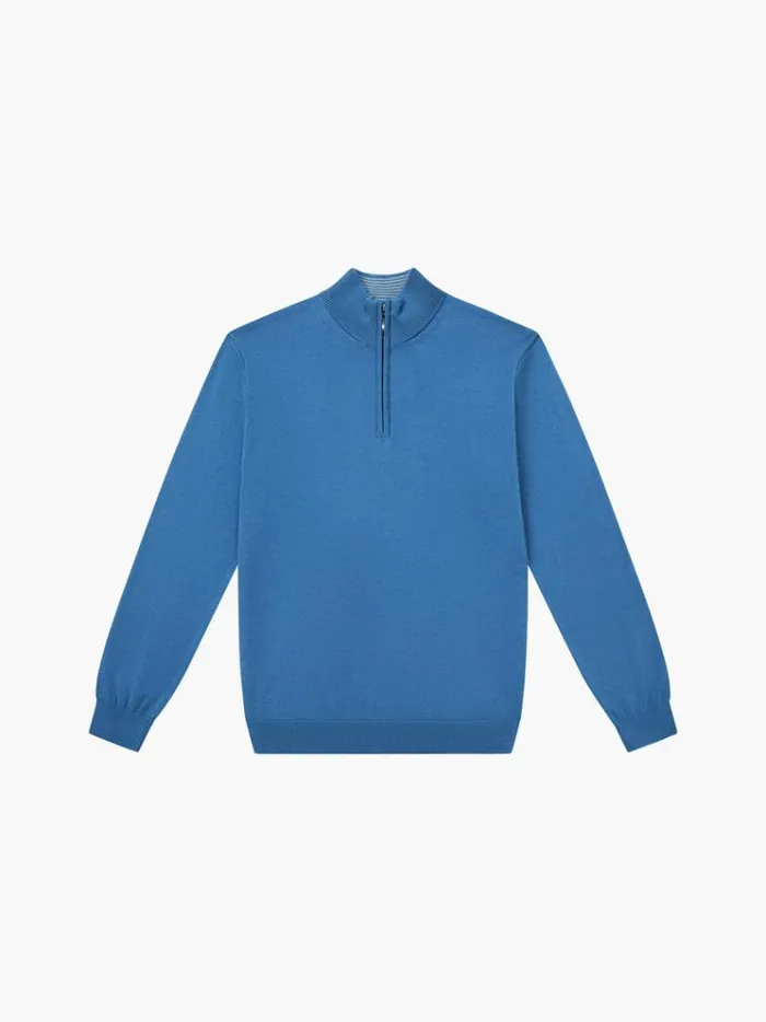French Connection Knitwear Half Zip Funnel Neck Jumper Steel Blue 8211 Man