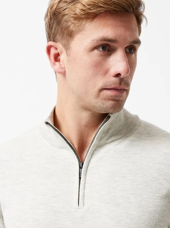 French Connection Knitwear Half Zip Knitted Jumper Oatmeal 8211 Man