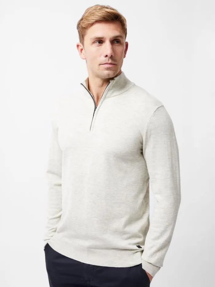 French Connection Knitwear Half Zip Knitted Jumper Oatmeal 8211 Man