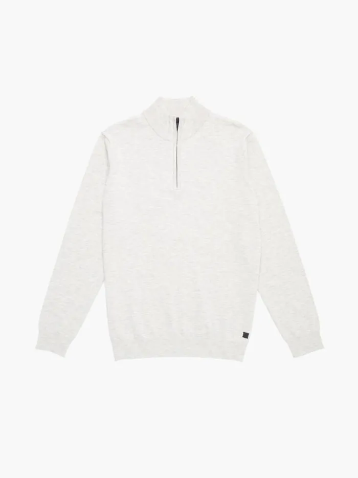 French Connection Knitwear Half Zip Knitted Jumper Oatmeal 8211 Man