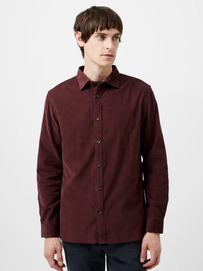 French Connection Shirts Baby Corduroy Shirt Burgundy 8211 Man