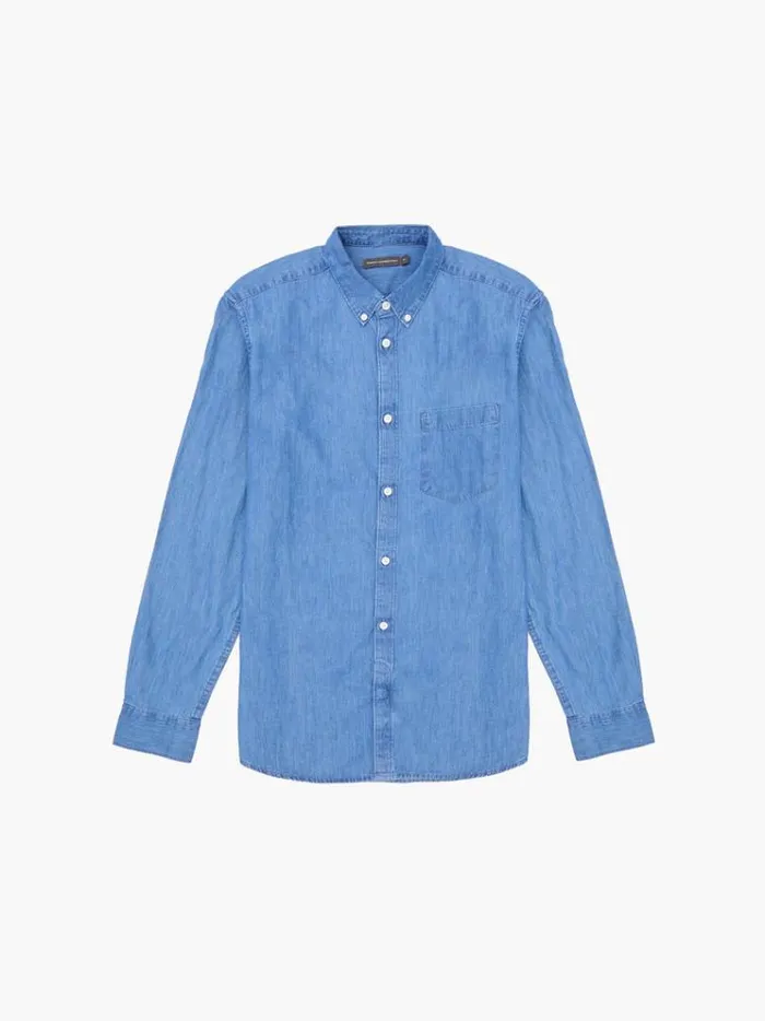 French Connection Shirts Denim Long Sleeve Oxford Shirt Mid Wash 8211 Man