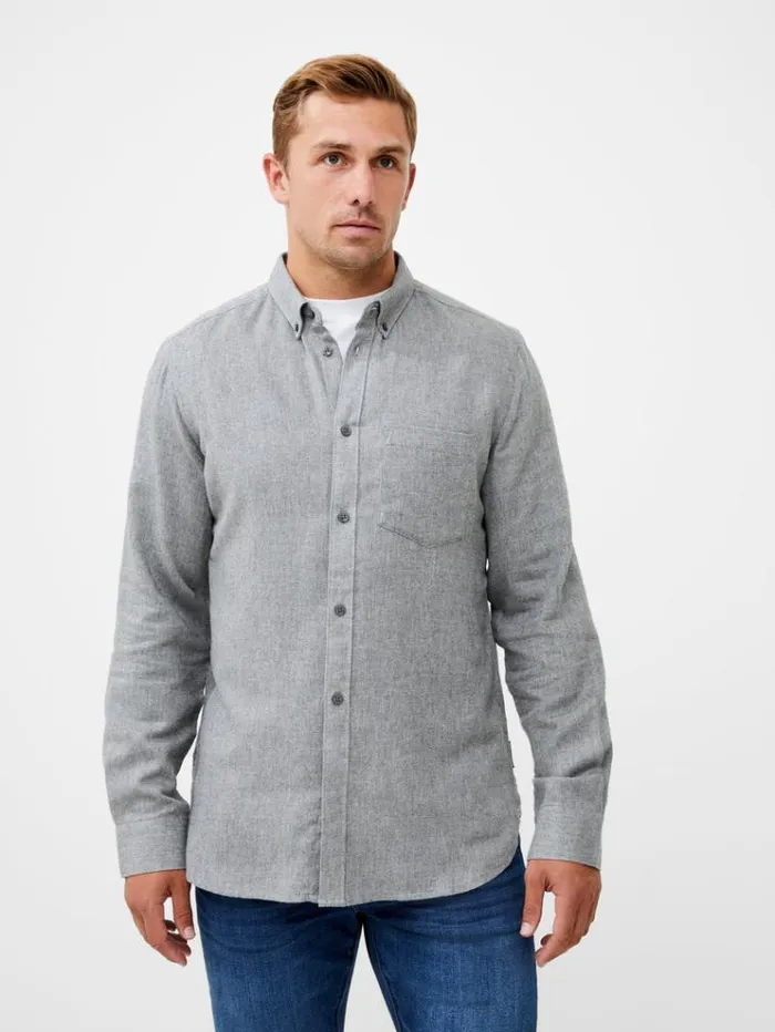 French Connection Shirts Flannel Long Sleeve Oxford Shirt Lgt Grey Mel 8211 Man French Connection Shirts Flannel Long Sleeve Oxford Shirt Lgt Grey Mel 8211 Man