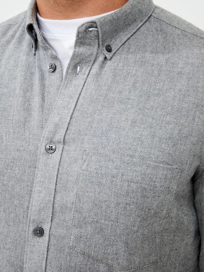 French Connection Shirts Flannel Long Sleeve Oxford Shirt Lgt Grey Mel 8211 Man