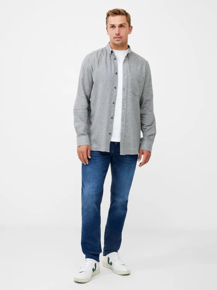 French Connection Shirts Flannel Long Sleeve Oxford Shirt Lgt Grey Mel 8211 Man