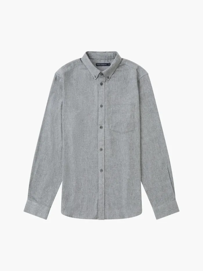 French Connection Shirts Flannel Long Sleeve Oxford Shirt Lgt Grey Mel 8211 Man