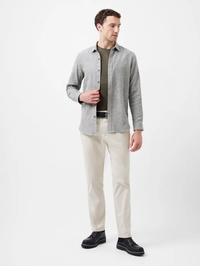 French Connection Shirts Long Sleeve Flannel Shirt Light Green Olive 8211 Man