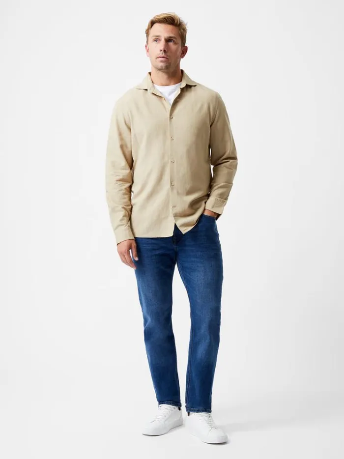 French Connection Shirts Long Sleeve Linen Blend Shirt Dark Sand 8211 Man