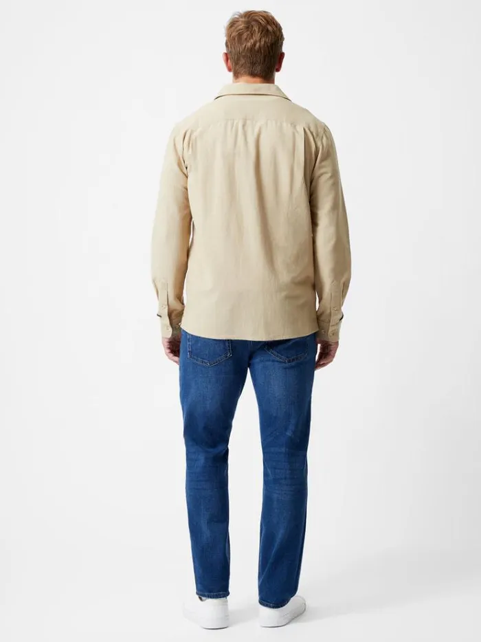 French Connection Shirts Long Sleeve Linen Blend Shirt Dark Sand 8211 Man