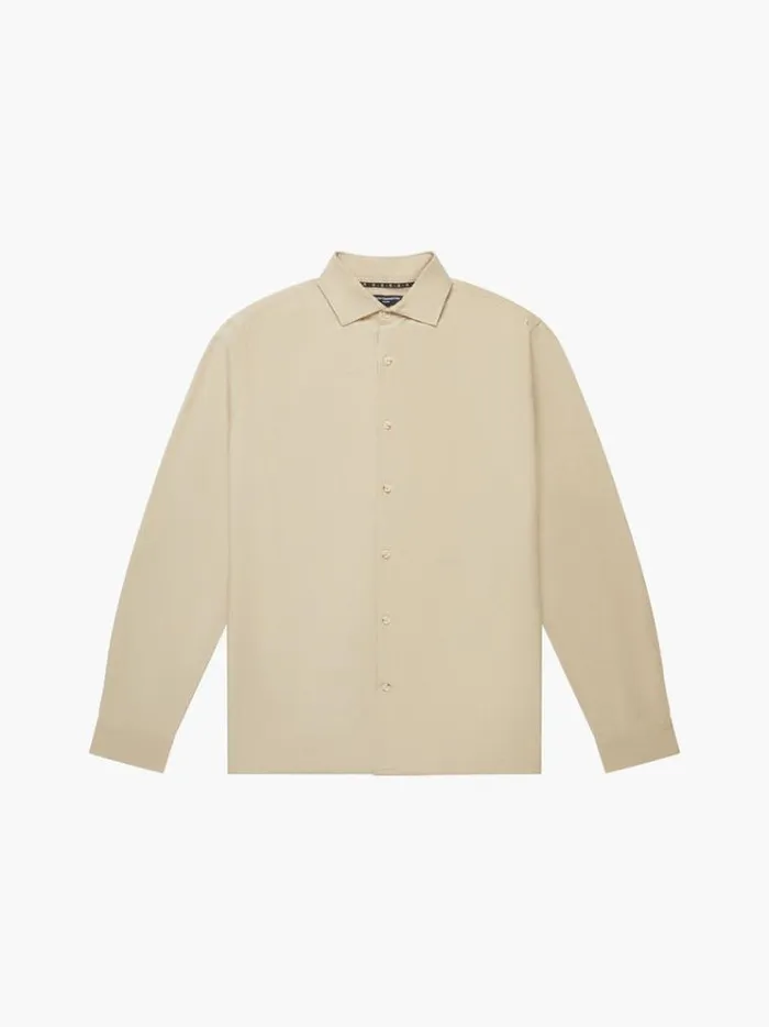 French Connection Shirts Long Sleeve Linen Blend Shirt Dark Sand 8211 Man