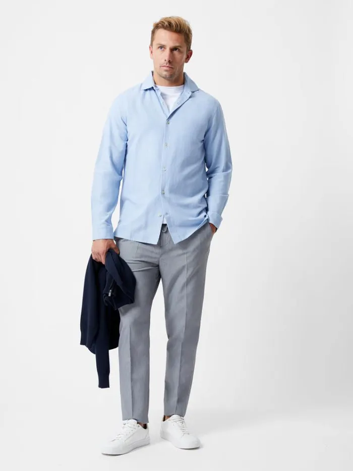 French Connection Shirts Long Sleeve Linen Blend Shirt Light Blue 8211 Man