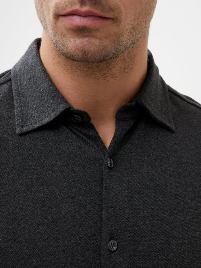 French Connection Shirts Long Sleeve Pique Jersey Shirt Charcoal Mel 8211 Man