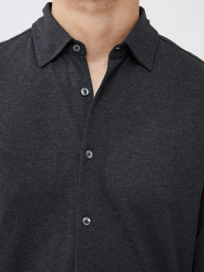 French Connection Shirts Long Sleeve Pique Jersey Shirt Charcoal Mel 8211 Man