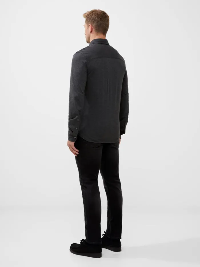 French Connection Shirts Long Sleeve Pique Jersey Shirt Charcoal Mel 8211 Man