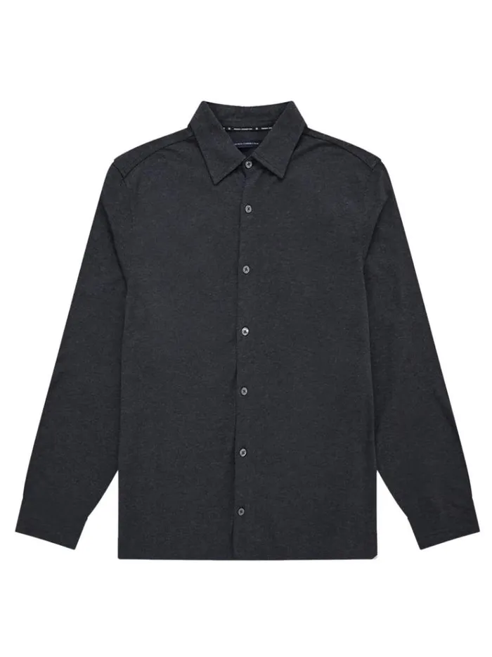 French Connection Shirts Long Sleeve Pique Jersey Shirt Charcoal Mel 8211 Man