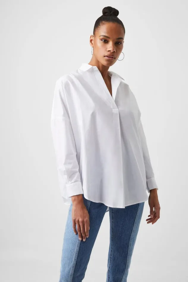 French Connection Shirts Rhodes Poplin Popover Shirt Linen White 8211 Woman
